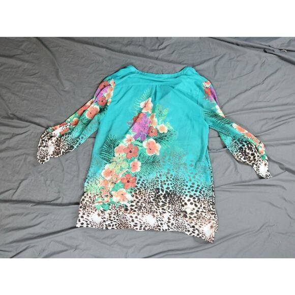 Soft Surroundings Top Womens L Multi Roll Tab Sleeve Tunic Tropical Print Floral - Picture 2 of 9